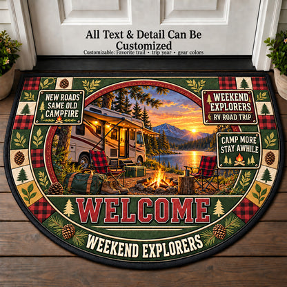 RV Road Trip - Weekend Explorers Personalized Half Round Mat | 5To9Vibe