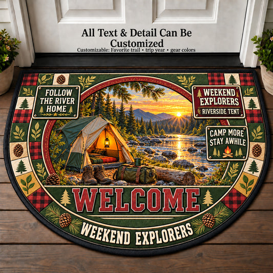 Riverside Tent - Weekend Explorers Personalized Half Round Mat | 5To9Vibe