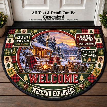Snowy Cabin Camp - Weekend Explorers Personalized Half Round Mat | 5To9Vibe