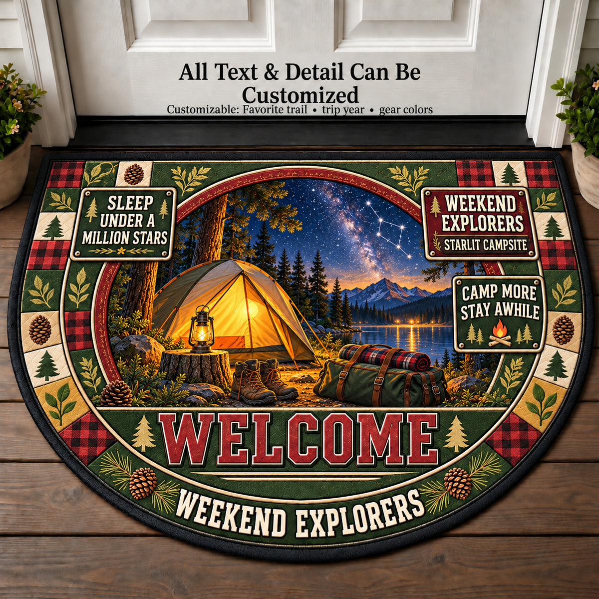 Starlit Campsite - Weekend Explorers Personalized Half Round Mat | 5To9Vibe
