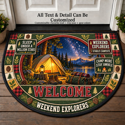 Starlit Campsite - Weekend Explorers Personalized Half Round Mat | 5To9Vibe
