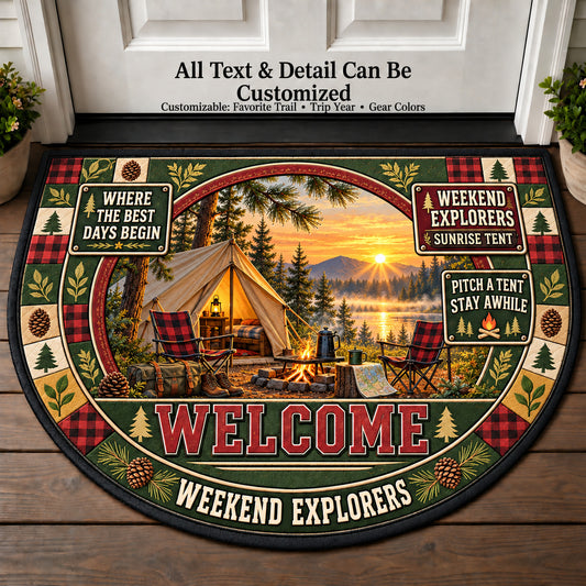 Sunrise Tent - Weekend Explorers Personalized Half Round Mat | 5To9Vibe