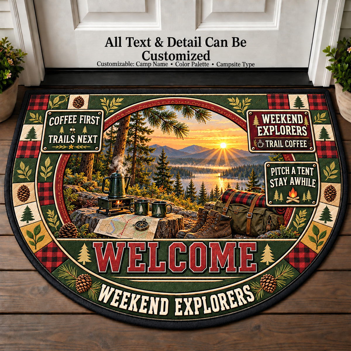 Trail Coffee - Weekend Explorers Personalized Half Round Mat | 5To9Vibe