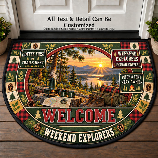 Trail Coffee - Weekend Explorers Personalized Half Round Mat | 5To9Vibe