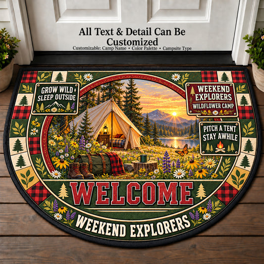 Wildflower Camp - Weekend Explorers Personalized Half Round Mat | 5To9Vibe