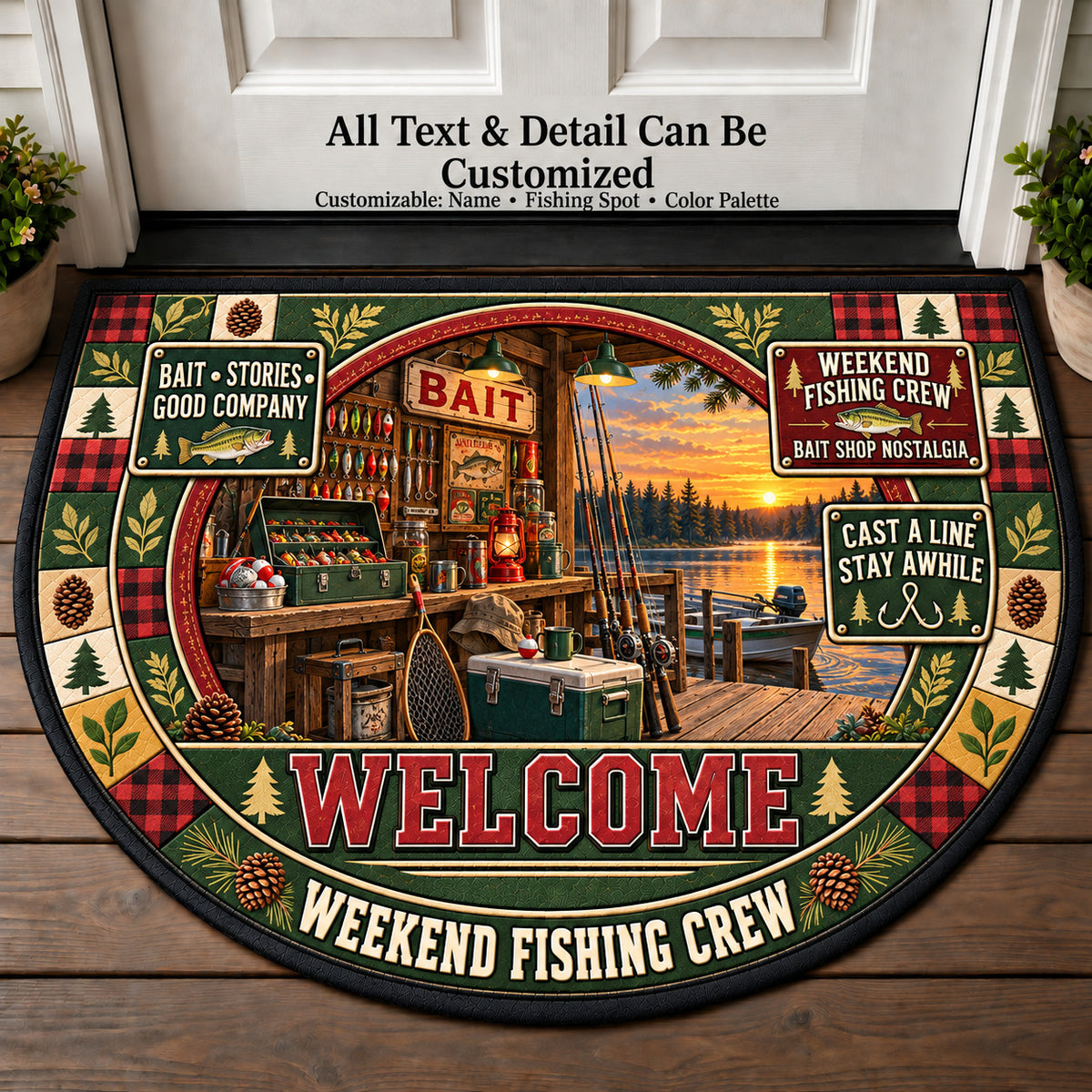 Bait Shop Nostalgia - Weekend Fishing Crew Personalized Half Round Mat | 5To9Vibe