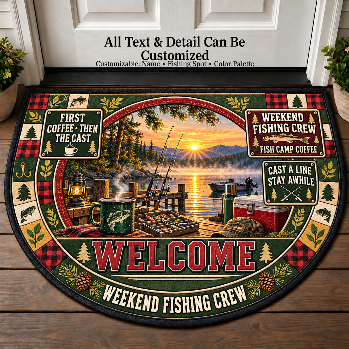 Fish Camp Coffee - Weekend Fishing Crew Personalized Half Round Mat | 5To9Vibe