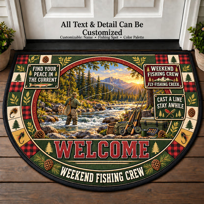 Fly Fishing Creek - Weekend Fishing Crew Personalized Half Round Mat | 5To9Vibe