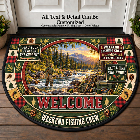 Fly Fishing Creek - Weekend Fishing Crew Personalized Half Round Mat | 5To9Vibe