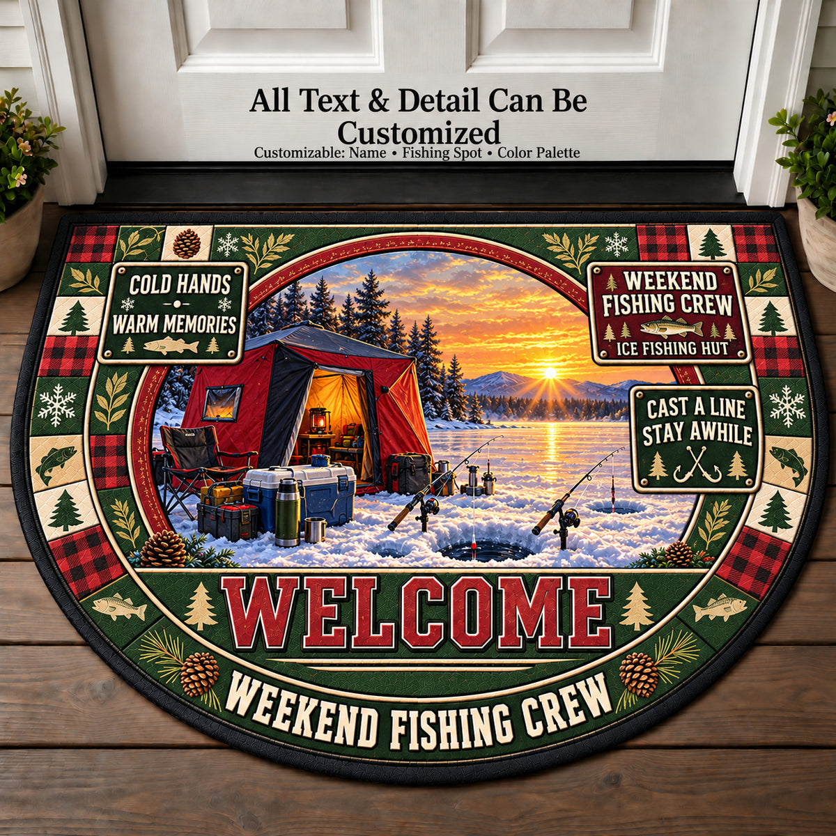 Ice Fishing Hut - Weekend Fishing Crew Personalized Half Round Mat | 5To9Vibe
