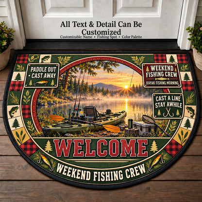 Kayak Fishing Morning - Weekend Fishing Crew Personalized Half Round Mat | 5To9Vibe