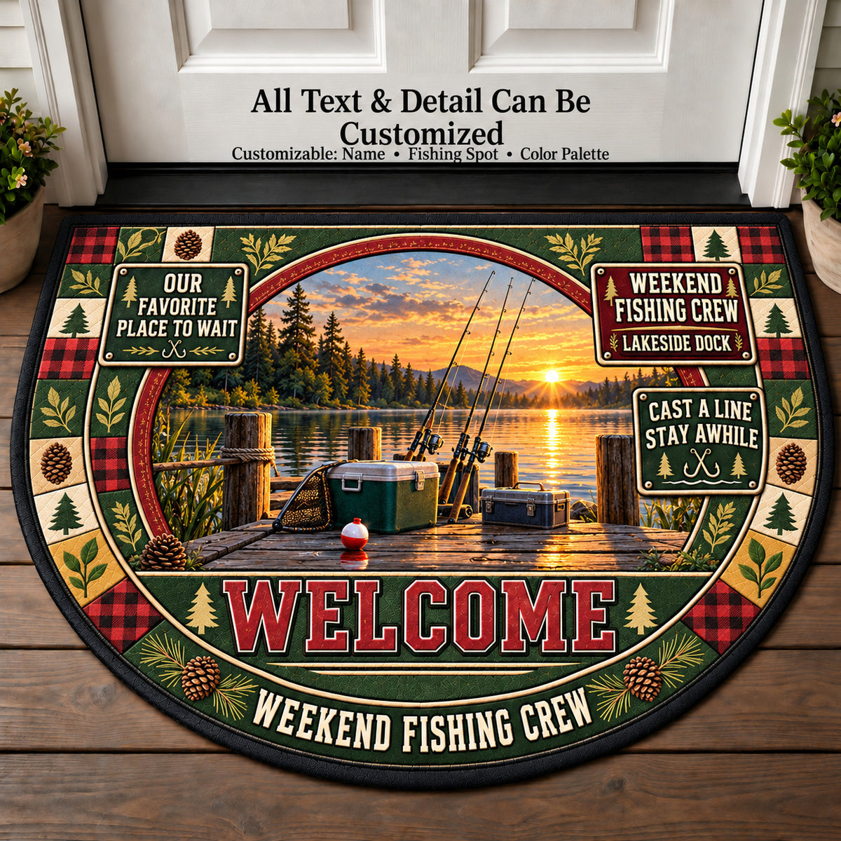 Lakeside Dock - Weekend Fishing Crew Personalized Half Round Mat | 5To9Vibe
