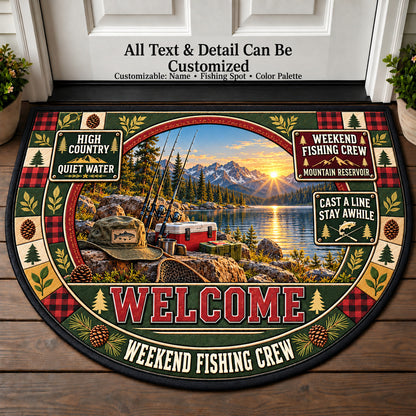 Mountain Reservoir - Weekend Fishing Crew Personalized Half Round Mat | 5To9Vibe