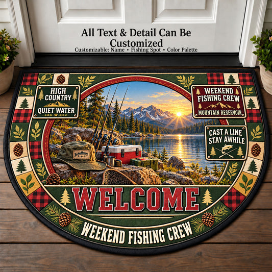 Mountain Reservoir - Weekend Fishing Crew Personalized Half Round Mat | 5To9Vibe