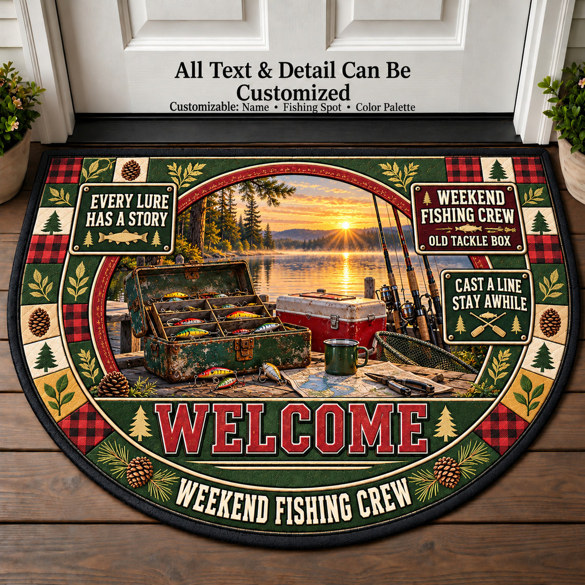 Old Tackle Box - Weekend Fishing Crew Personalized Half Round Mat | 5To9Vibe