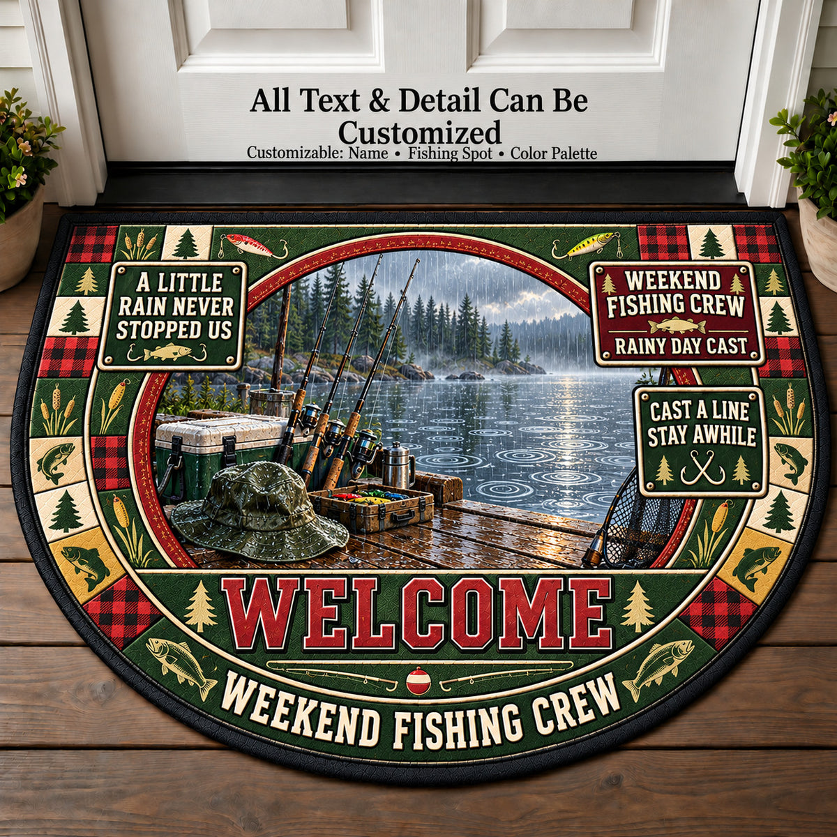 Rainy Day Cast - Weekend Fishing Crew Personalized Half Round Mat | 5To9Vibe