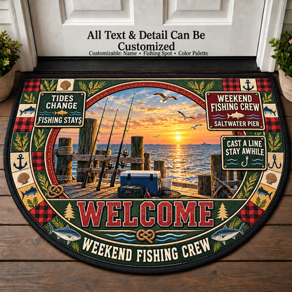 Saltwater Pier - Weekend Fishing Crew Personalized Half Round Mat | 5To9Vibe