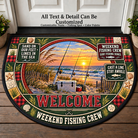 Surf Fishing Dunes - Weekend Fishing Crew Personalized Half Round Mat | 5To9Vibe