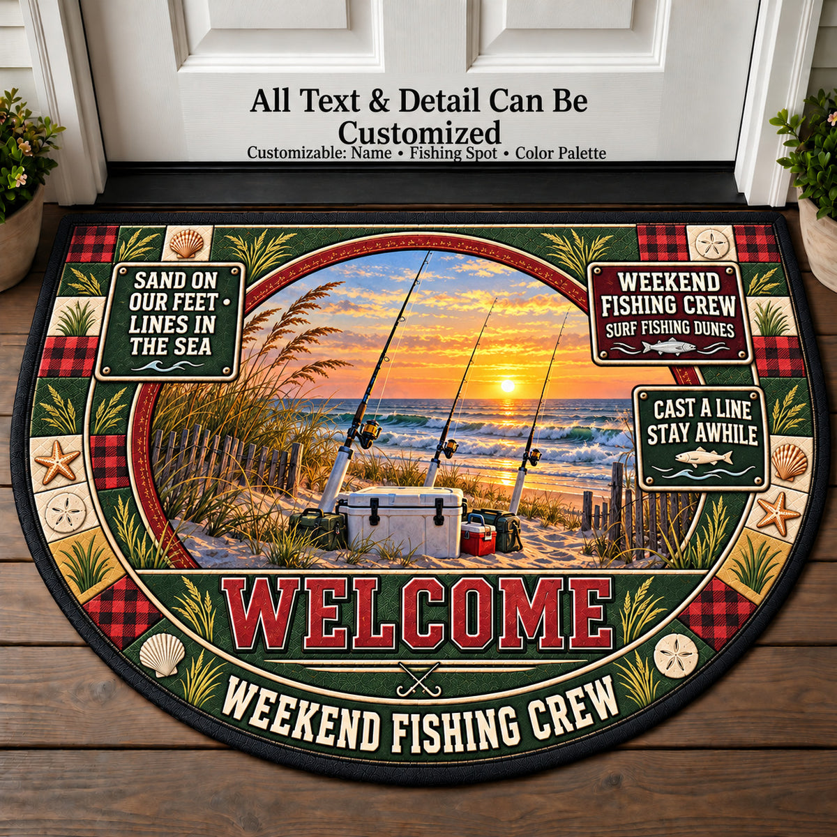 Surf Fishing Dunes - Weekend Fishing Crew Personalized Half Round Mat | 5To9Vibe