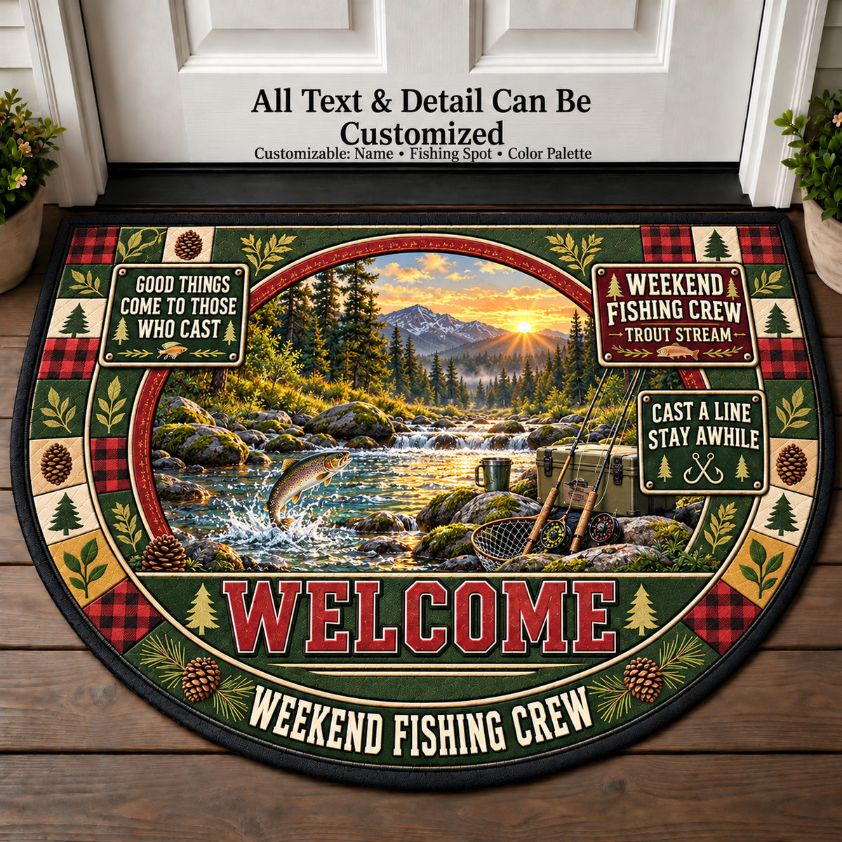 Trout Stream - Weekend Fishing Crew Personalized Half Round Mat | 5To9Vibe