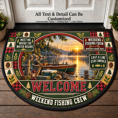 Wooden Fishing Boat - Weekend Fishing Crew Personalized Half Round Mat | 5To9Vibe