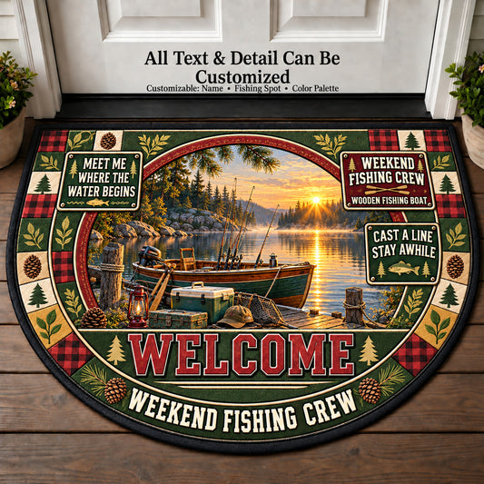 Wooden Fishing Boat - Weekend Fishing Crew Personalized Half Round Mat | 5To9Vibe