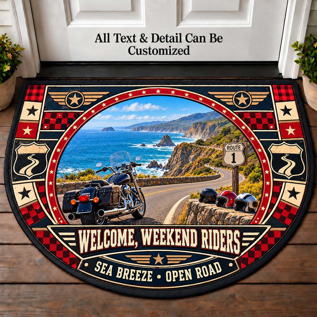 Coastal Route - Weekend Ride Crew Personalized Half Round Mat | 5To9Vibe