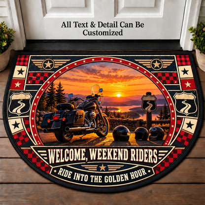 Cruiser at Dusk - Weekend Ride Crew Personalized Half Round Mat | 5To9Vibe
