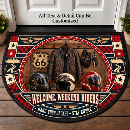 Leather Jacket Entry - Weekend Ride Crew Personalized Half Round Mat | 5To9Vibe