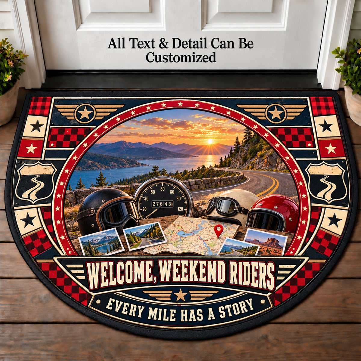 Mileage Memories - Weekend Ride Crew Personalized Half Round Mat | 5To9Vibe