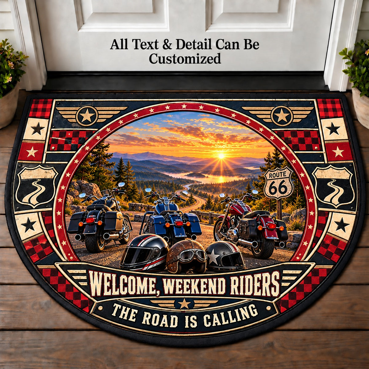 Open Highway Sunrise - Weekend Ride Crew Personalized Half Round Mat | 5To9Vibe