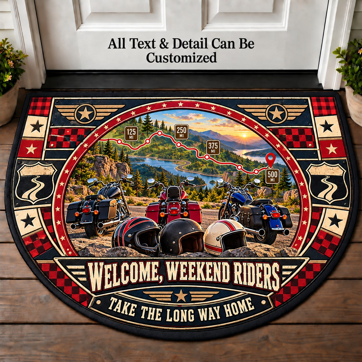 Road Trip Map - Weekend Ride Crew Personalized Half Round Mat | 5To9Vibe