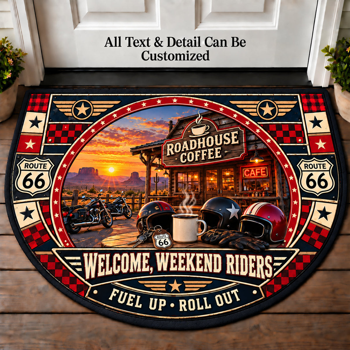 Roadhouse Coffee - Weekend Ride Crew Personalized Half Round Mat | 5To9Vibe