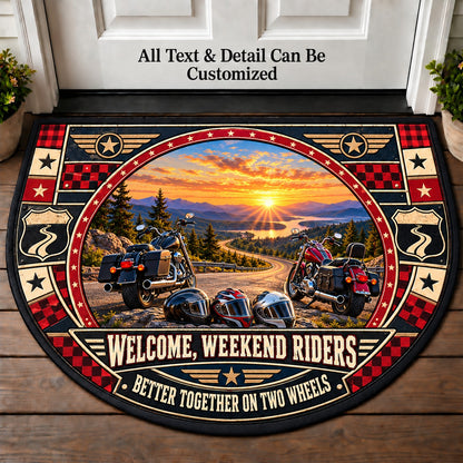 Two Helmets One Road - Weekend Ride Crew Personalized Half Round Mat | 5To9Vibe
