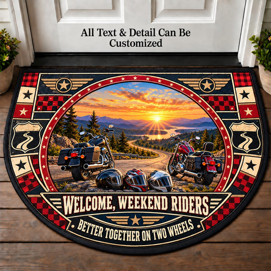 Two Helmets One Road - Weekend Ride Crew Personalized Half Round Mat | 5To9Vibe