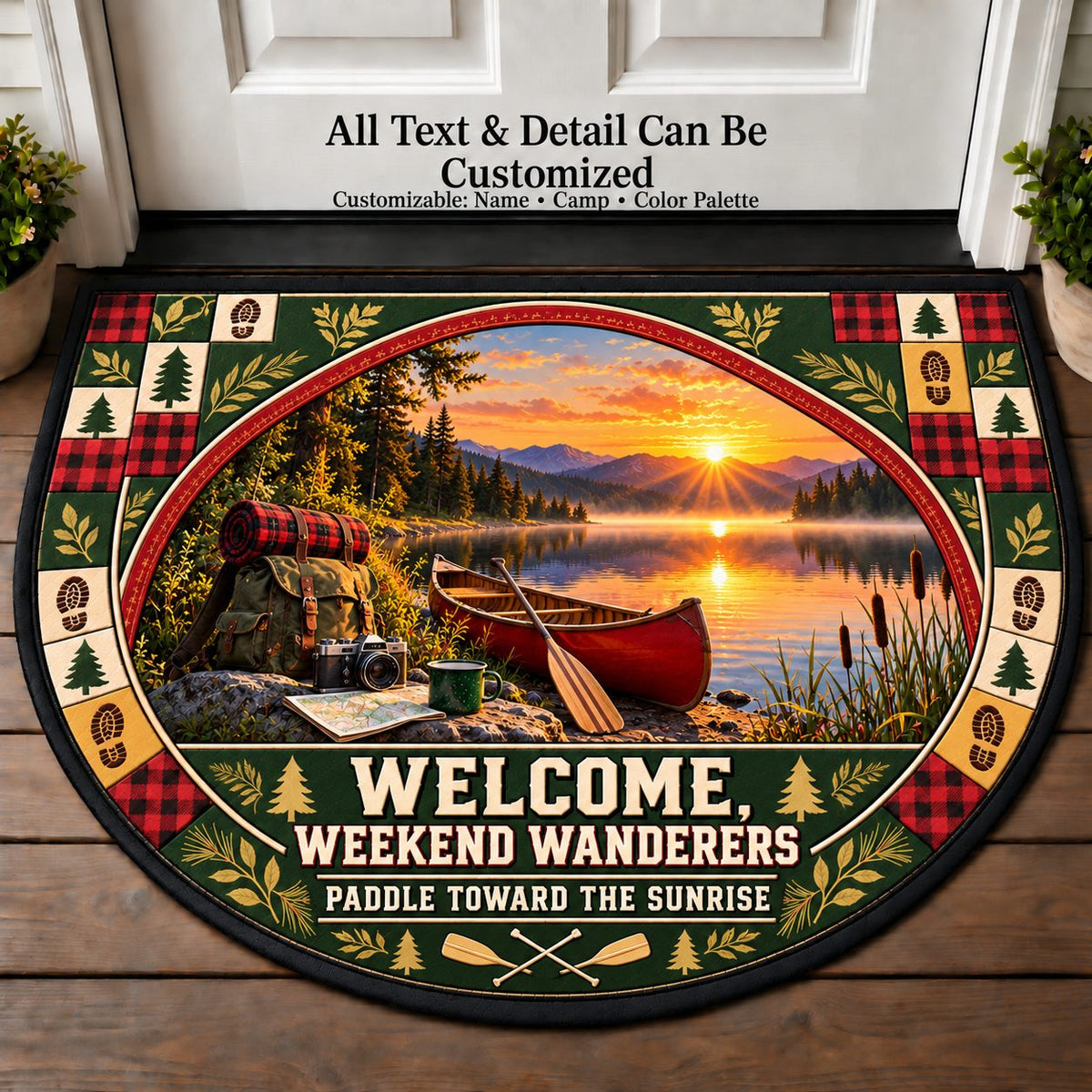 Canoe at Dawn - Weekend Wanderers Personalized Half Round Mat | 5To9Vibe