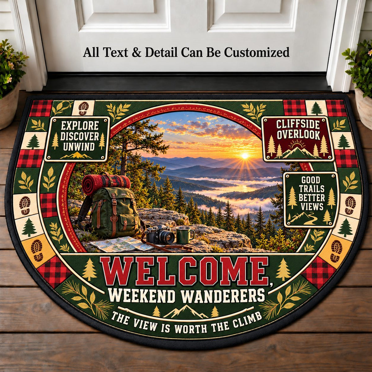 Cliffside Overlook - Weekend Wanderers Personalized Half Round Mat | 5To9Vibe