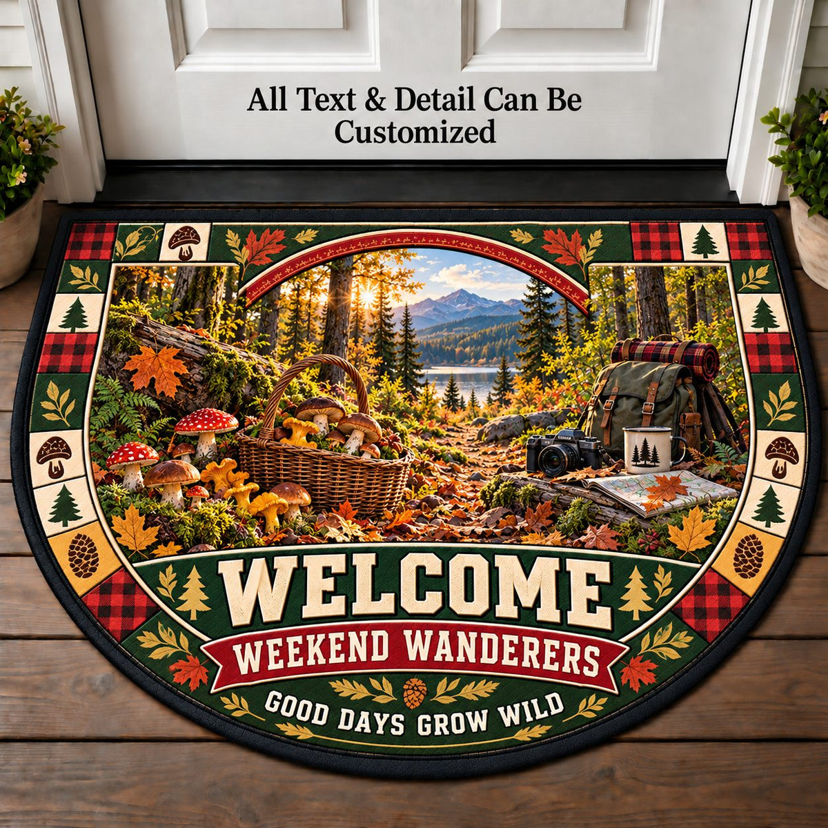 Forest Foraging Walk - Weekend Wanderers Personalized Half Round Mat | 5To9Vibe