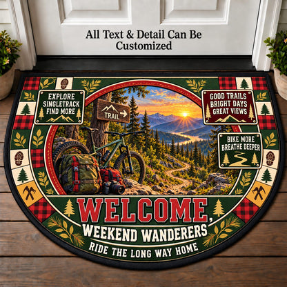 Mountain Bike Trail - Weekend Wanderers Personalized Half Round Mat | 5To9Vibe