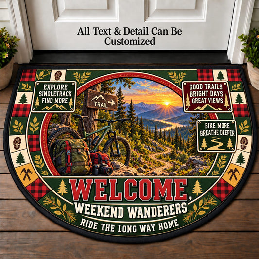 Mountain Bike Trail - Weekend Wanderers Personalized Half Round Mat | 5To9Vibe