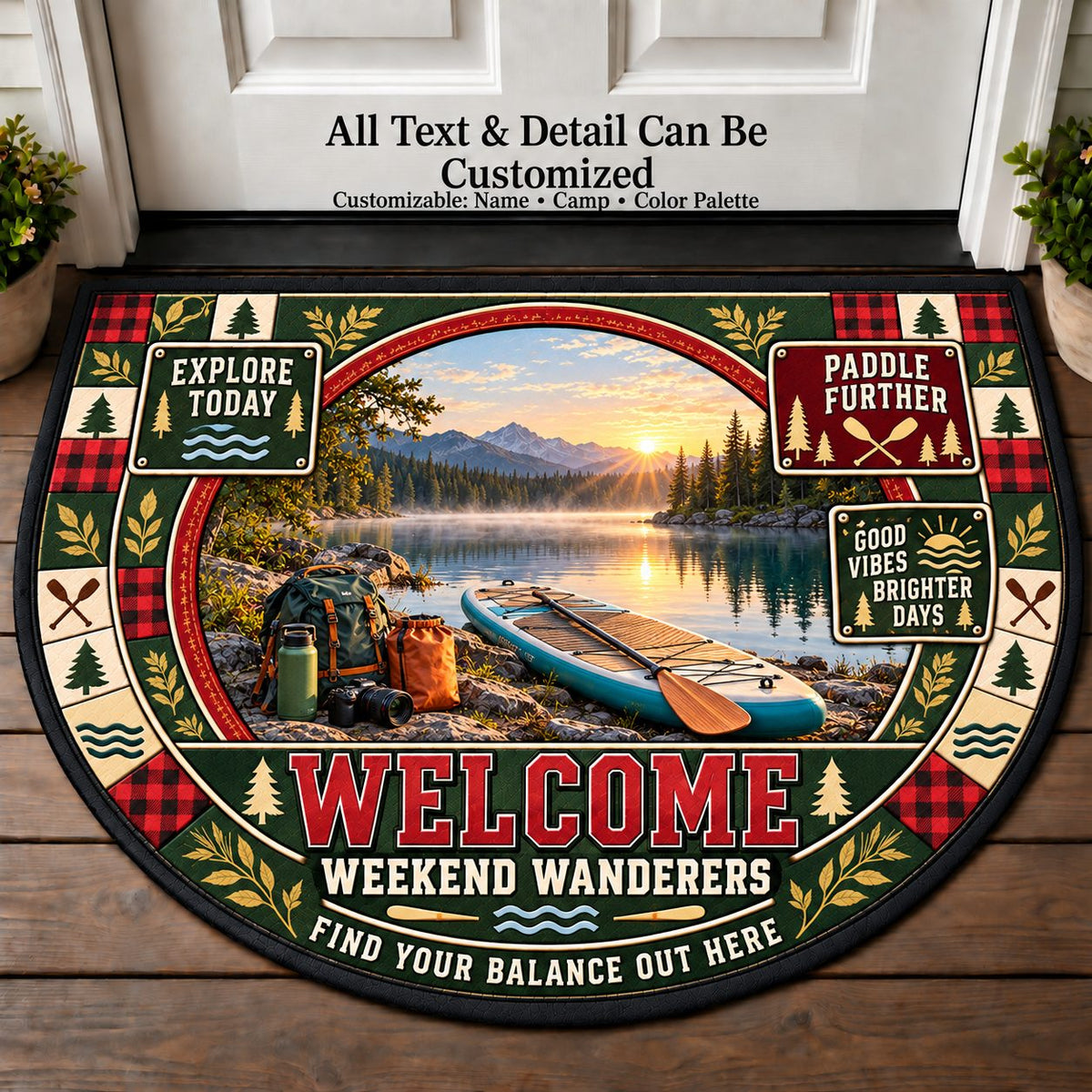 Paddleboard Morning - Weekend Wanderers Personalized Half Round Mat | 5To9Vibe
