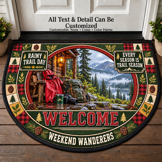 Rainy Trail Day - Weekend Wanderers Personalized Half Round Mat | 5To9Vibe