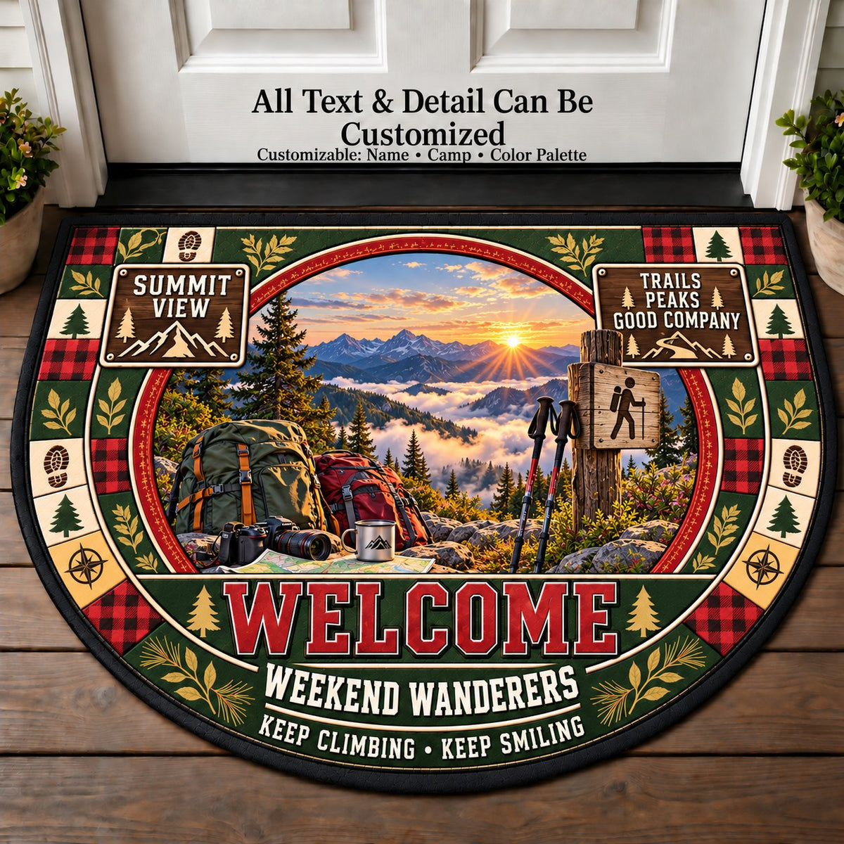 Summit View - Weekend Wanderers Personalized Half Round Mat | 5To9Vibe
