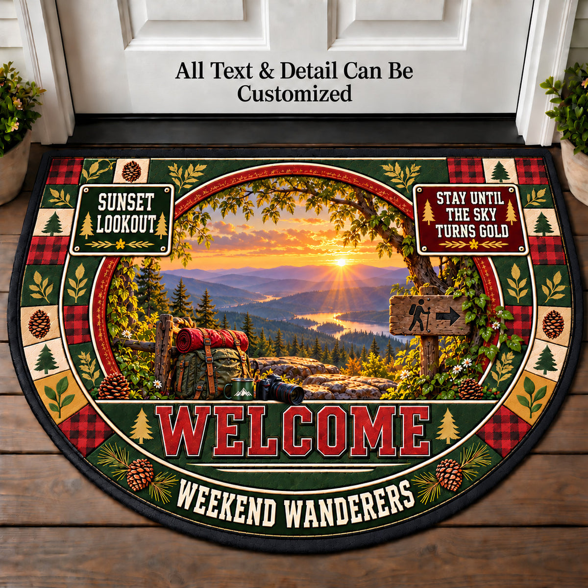 Sunset Lookout - Weekend Wanderers Personalized Half Round Mat | 5To9Vibe