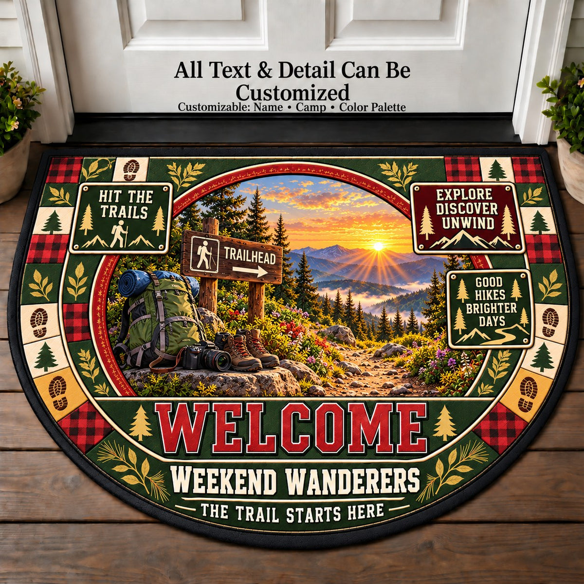 Trailhead Sunrise - Weekend Wanderers Personalized Half Round Mat | 5To9Vibe