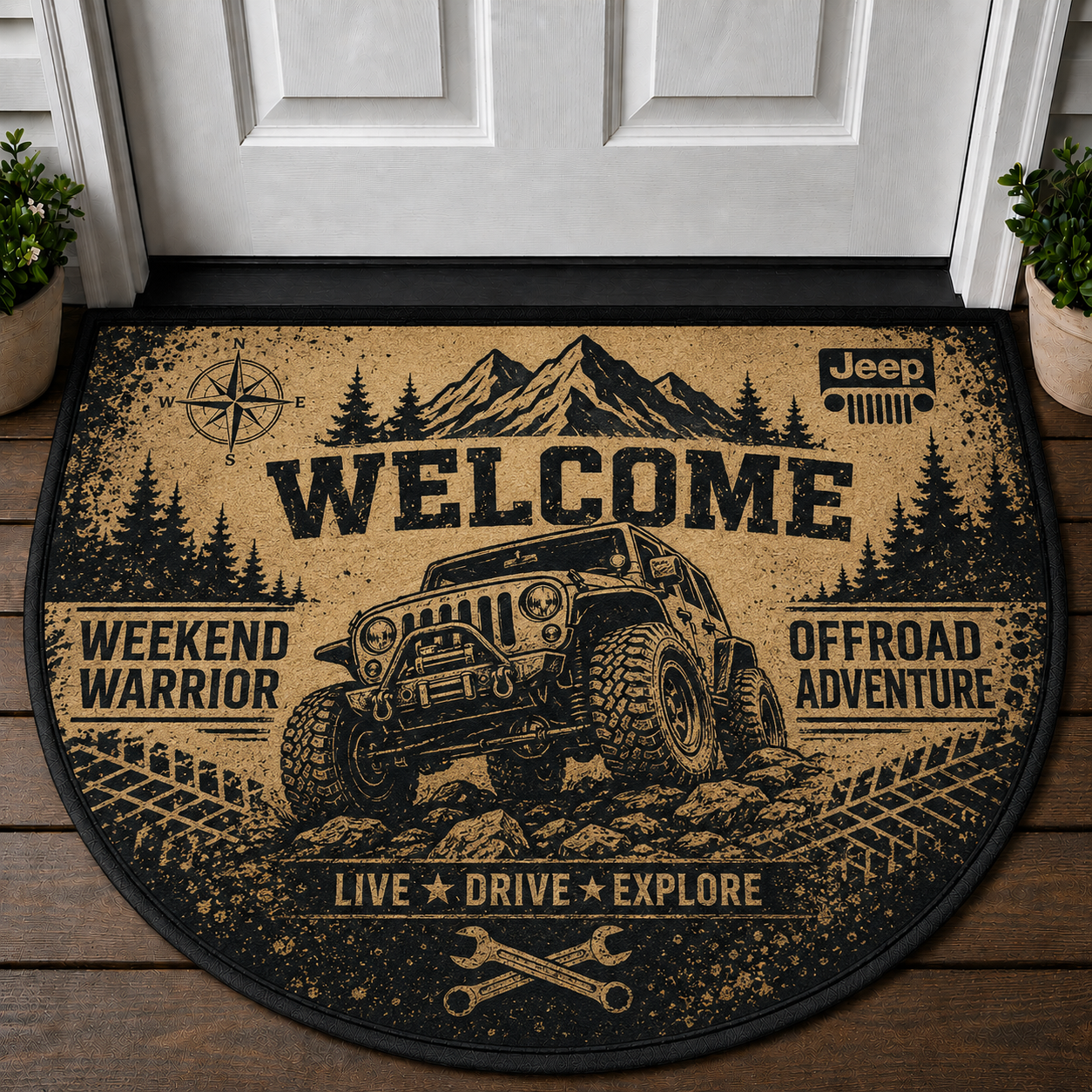 Jeep Dad Welcome Mat - Manual Transmission 4x4 Off-Road Doormat - 5to9vibe