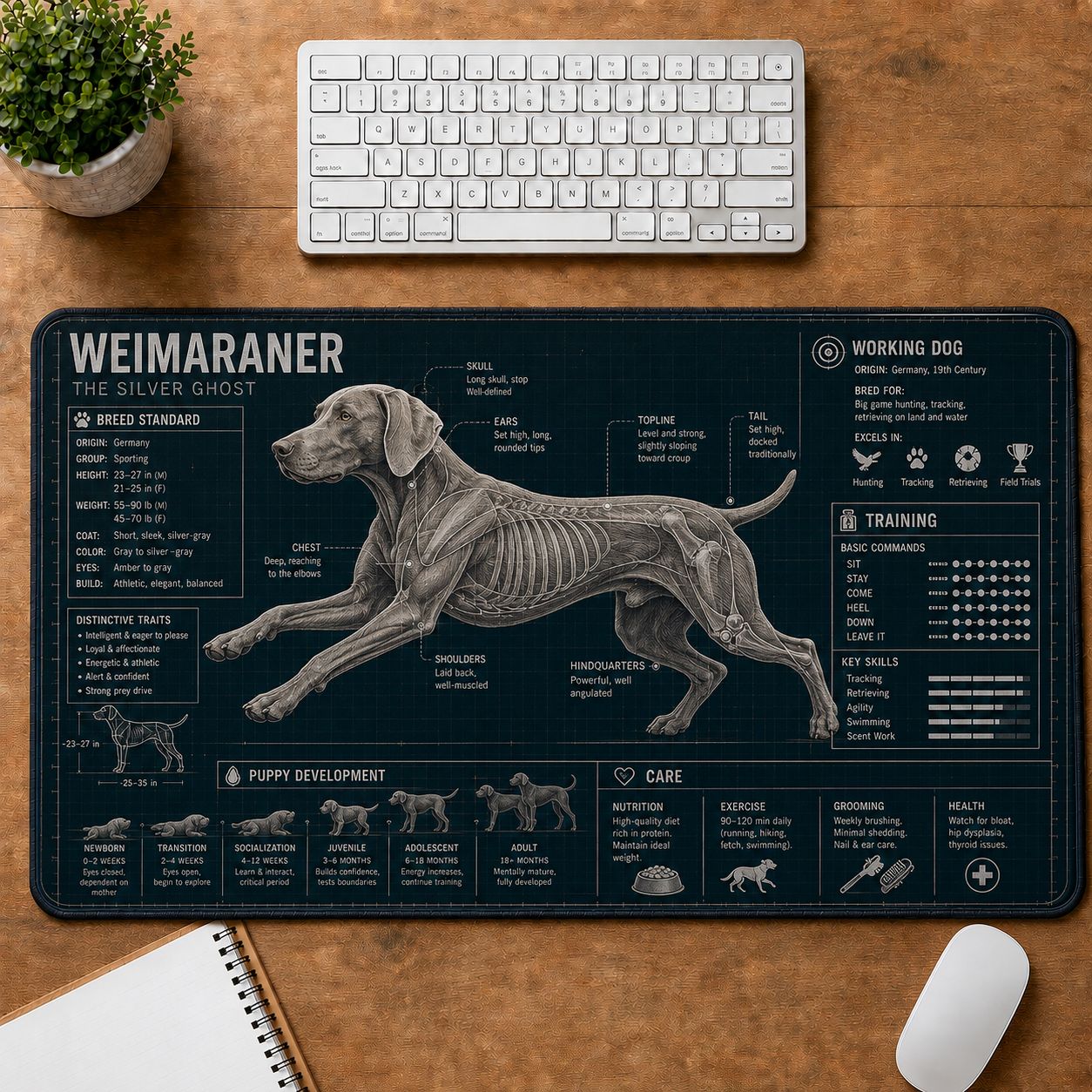 Weimaraner Dog Breed Visual Guide Desk Mat | 5To9Vibe