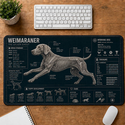 Weimaraner Dog Breed Visual Guide Desk Mat | 5To9Vibe
