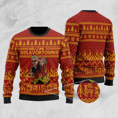 Welcome To Flavortown Ugly Christmas Sweater | Funny Christmas Sweater For Men Women - Funny Ugly Christmas Sweater
