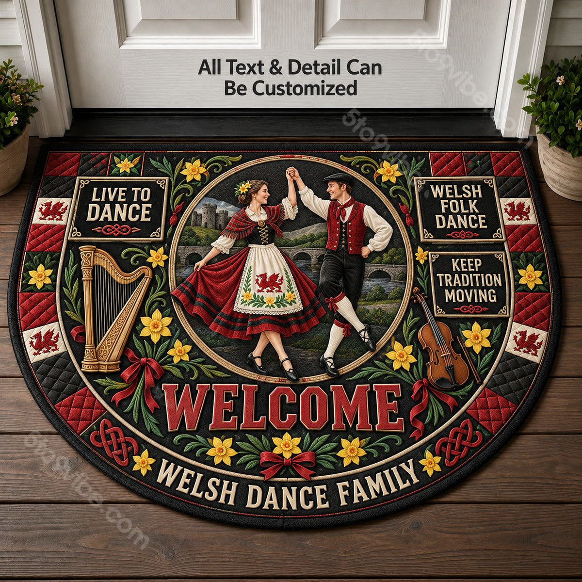 Welsh Folk Dance Personalized Half Round Mat | 5To9Vibe